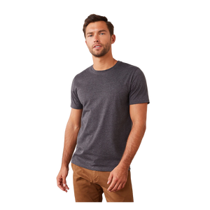 เสื้อยืดคอกลมแขนสั้นสีเทาเข้มสำหรับผู้ชาย ผ้าฝ้าย 100% ทรงปกติ สวมใส่สบาย สีพื้น ผ้าเจอร์ซีย์ถัก - Product Image 1