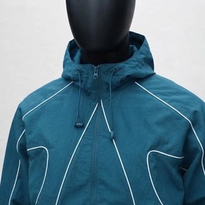 Men's Teal Blue 100% <b>Nylon</b> Windbreaker Tracksuit Set Lightweight Hooded Full Zip Jacket 2 1 Matching <b>Jogger</b> Pants Reflective - Product Image 6