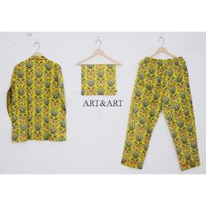 ชุดนอนผ้าฝ้ายลายดอกไม้สไตล์โมเดิร์น พิมพ์ลายด้วยมือ สำหรับผู้หญิง ชุดลำลองฤดูร้อนน้ำหนักเบา - Product Image 4