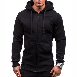 Sweat à capuche noir zippé pour homme, coupe ajustée, style décontracté, en coton tricoté, style automne - Product Image 1