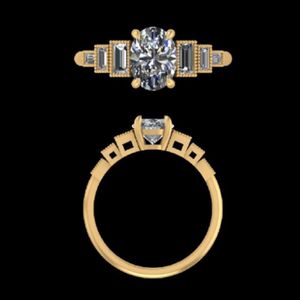 Anillo de Compromiso con Diamante Ovalado de 1.68 Quilates, Oro Sólido de 18k/14k, Anillo de Boda con Piedras Laterales Baguette, Joyería Fina de Lujo para Mujer - Product Image 1