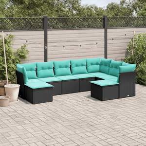 Conjunto de Sofás de Patio de Ratán Sintético Negro con Cojines, 9 Piezas, Muebles de Jardín para Exteriores, Diseño Contemporáneo - Product Image 1