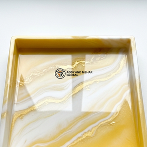 Luxury Yellow Marble Resin Tray – Handmade Square Decorative Serving Tray with Gold Veins | Modern Coffee <b>Table</b> & <b>Vanity</b> Tray - Product Image 4