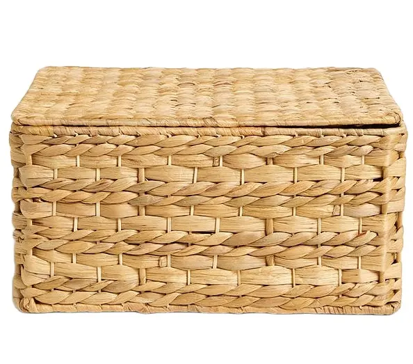 Water Hyacinth Lidded Storage Basket Rectangular made in Vietnam