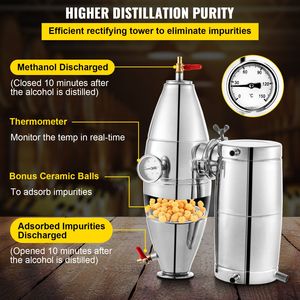 Distillatore d'acqua e alcol in acciaio inox 304 da 50L (13,2 galloni) # # # #   Kit per la produzione di vino fatto in casa con termometro per whisky - Product Image 4