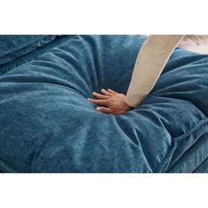 Chaise longue imbottita oversize da 51 pollici in morbido ciniglia blu con poggiapiedi e contenitore - Product Image 5