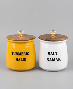 Iron Salt and Turmeric Airtight Canister Jars with Wooden Lid Premium <b>Metal</b> Spice Storage <b>Containers</b> Elegant Kitchen Organizer - Product Image 1