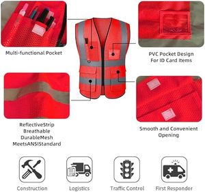 เสื้อกั๊กสะท้อนแสงสูง 100% โพลีเอสเตอร์ มาตรฐาน ANSI Class 2 EN ISO 20471 Class 3 สีตามสั่ง สำหรับงานจราจร ขายส่ง - Product Image 3