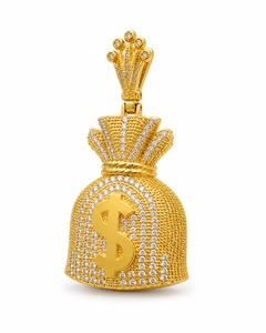 18K Gold <b>Iced</b> <b>Out</b> Money Bag Dollar Pendant Full Diamond Pave Hip Hop Mens Custom - Product Image 6