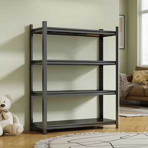 Scaffale di Stoccaggio in Metallo Nero a 4 Ripiani Regolabile in Altezza 160 cm x 115 cm x 45 cm Organizzatore Verticale per Garage, Montaggio Richiesto - Product Image 5