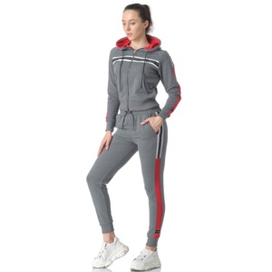 Custom Printing Logo Women's Zipper Hoodie With <b>Matching</b> <b>Joggers</b> Pants Stripped Tracksuit <b>Set</b> - Product Image 1