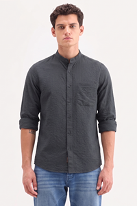 Camisa de Verano para Hombre Enovate, Casual, Doble Botonadura, Manga Larga, Cuello Mao Texturizado, 100% Algodón Transpirable, ODM - Product Image 2