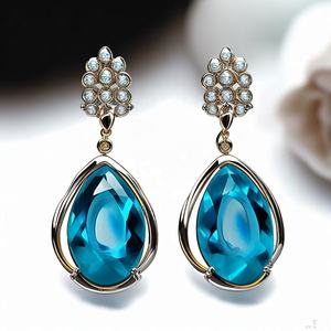 Boucles d'oreilles classiques en argent sterling 925 avec topaze bleue pour femmes bijoux de mode plaqués rhodium - Product Image 3