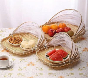 ฝาครอบอาหารทำมือจากไม้ไผ่รักษ์โลก พร้อมลายเพ้นท์รูปทรงกรงสี่เหลี่ยม สำหรับใช้ในเทศกาลอีสเตอร์ - Product Image 1