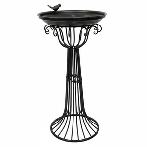 Bain d'oiseaux en métal bronze au design moderne pour la décoration de jardin, sur pied, avec figurine d'oiseau décorative - Product Image 1