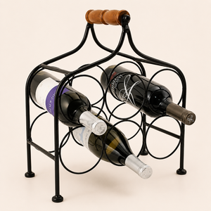 Countertop <b>Wine</b> Rack 6 Bottle Holder Matte Black Metal & Wood Tabletop Storage Organizer Freestanding <b>Wine</b> Display Stand for Bar - Product Image 5
