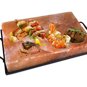 Dalles de cuisson en sel de l'Himalaya durables et écologiques, en pierre de cristal naturelle, avec plateau en fer, faites à la main, taille personnalisée, toucher authentique pour - Product Image 3