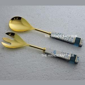 Juego de Servidor de Ensalada Moderno y Ecológico de Acero Inoxidable y Piedra, con Cuchara y Tenedor para Servir, al Mejor Precio, para Uso Doméstico - Product Image 5