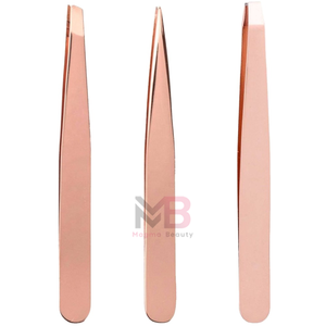 Pinzas de Cejas de Acero Inoxidable de Calidad Profesional, Personalizadas, Chapadas en Oro Rosa con Puntas Inclinadas para Uso Estético de Lujo - Product Image 1