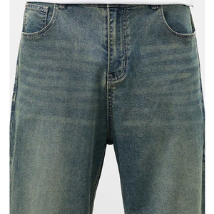 Pantalon en jean délavé taille haute pour homme, coupe large, décontracté, respirant, en coton, style automne, devant plat, fermeture boutonnée - Product Image 6