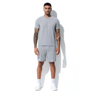 Tenues de plage d'été pour hommes, ensembles de survêtements d'été en coton respirant à manches courtes et shorts, 2 pièces - Product Image 1