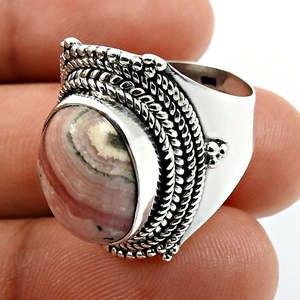 Bague en argent sterling 925 avec pierres précieuses naturelles de rhodochrosite de haute qualité, coupe ovale, bijoux bohèmes raffinés, vente en gros - Product Image 3