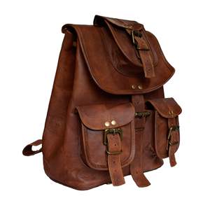 Vintage Modern Genuine Leather Daypack — Brown Handmade Lightweight Shoulder Bag for <b>Travel</b> - Product Image 1