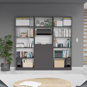 Set di Librerie Lecanto in 3 Pezzi, Grigio Opaco/Bianco, 74 cm di Larghezza con 13 Ripiani e Armadio a 2 Ante per Soggiorno - Product Image 1