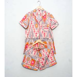 100% Pure Cotton High Quality Elegant Classic Summer Vacation Hand-Block Printed Shorts Pajama <b>Sets</b> Pockets Soft pajama <b>set</b> - Product Image 6