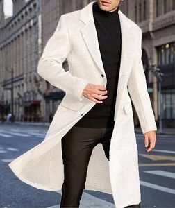 Manteau long élégant blanc coupe trench, manches longues, col à revers, coupe-vent en polyester, toutes saisons, couleur unie - Product Image 6