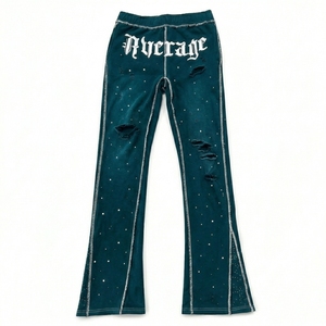 Survêtement homme streetwear coupe ample, effet vieilli, avec broderie et appliques, délavage acide, fermeture éclair, strass, en tissu premium - Product Image 4