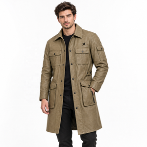 Unisex Echtleder Utility-Mantel |   Schwarz Khaki |   OEM ODM Hersteller |   Premium-Qualitätsdesign |   Lederbekleidung | - Product Image 6