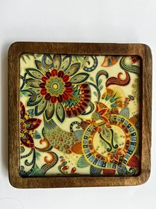 Bandeja de servir de madera hecha a mano con diseño de azulejos de cerámica y cuencos para aperitivos a bajo precio por AALIYAN IMPEX - Product Image 5