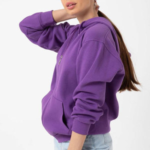 Sudadera con capucha para mujer, de tejido grueso, color liso, oversize, con cremallera, logotipo personalizado, técnica French Terry, estilo deportivo frontal, al por mayor - Product Image 4