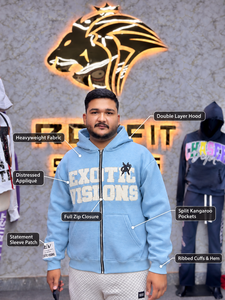 Custom OEM Mens Heavyweight French Terry Full Zip Hoodie with Distressed Applique Embroidery Oversized - Product Image 6