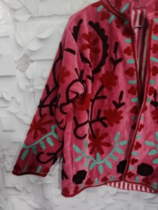 Abrigo de Mujer con Bordado Floral Rosa, Chaqueta de Tela Suave, Ropa Exterior Informal - Product Image 6