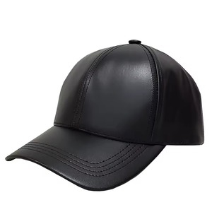 Casquette de baseball en cuir PU réglable à 6 panneaux avec sangle, broderie manuelle, couleur unie, pour sports décontractés en extérieur, panneau avant à rivets, idéale pour l'été - Product Image 1
