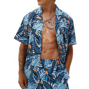 Men's <b>Hawaiian</b> <b>Shirt</b> Navy Blue Tropical Floral Print Short Sleeve Turn-Down Collar Button-Up Summer Vacation Top - Product Image 2