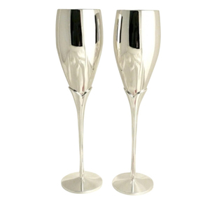 Copas de champán de lujo de latón plateado con grabado, copas de vino de metal con tallo dorado, cristalería de doble tono real para bodas - Product Image 5