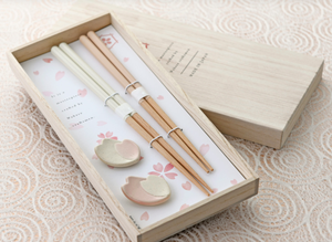 Premium 2 Pairs Japanese Eco-Friendly Kawai Brand Chopsticks Luxury Gift Set <b>Box</b> with Chopstick Rest and Flower Design - Product Image 3