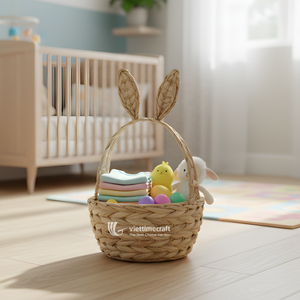 Panier de Pâques en osier tressé à la main avec poignée en forme d'oreille, paniers de rangement festifs en jacinthe d'eau pour les fêtes - Product Image 5