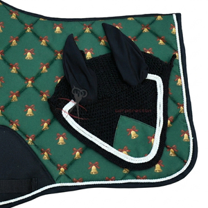 Crossedge wild Print Horse Tack set Contoured Jump Saddle Pad with Matching Leopard Ear Bonnet Set with White Cord Piping - Product Image 3