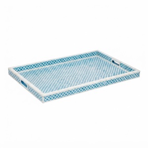 Plateau de service rectangulaire géométrique noir et blanc en os incrusté, fait main, en résine et bois, décoratif pour table basse, maison, hôtel - Product Image 4