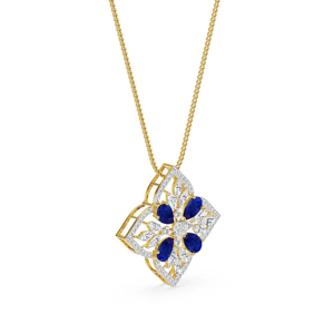 Collar de lujo con colgante de flor, zafiro azul y diamantes de talla marquesa, cadena de serpiente chapada en oro de 18 quilates, joyería de boda para mujer - Product Image 2