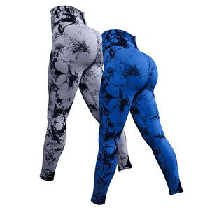 Women's High Waisted Full Length Yoga <b>Leggings</b> Printed Tie Dye <b>Pattern</b> Blue And Gray Four Way Stretch Spandex Polyester Pants - Product Image 1