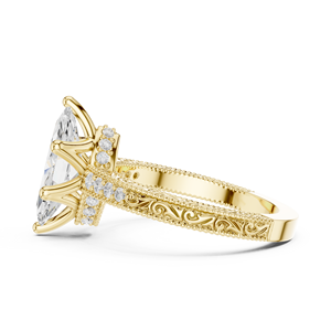 Anillo Clásico con Pavé de Oro Amarillo de 14K, Diamante Cultivado en Laboratorio Certificado por IGI de 2 CT, Corte Marquesa, Anillos de Halo para Aniversario, Boda o Compromiso - Product Image 2