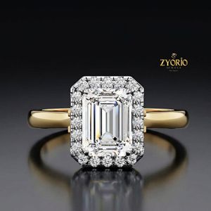 925 Sterling <b>Silver</b> <b>Emerald</b> Cut Moissanite Halo Engagement <b>Ring</b> Classic Solitaire Bridal <b>Ring</b> Luxury Wedding Jewelry - Product Image 1