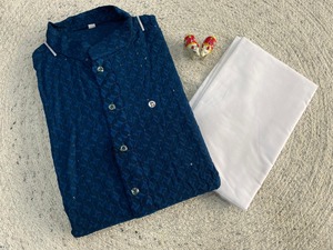 Conjunto de Kurta y Pijama Tradicional para Hombre en Rayón Pesado con Parte Inferior de Algodón – Colección KALP - Product Image 4