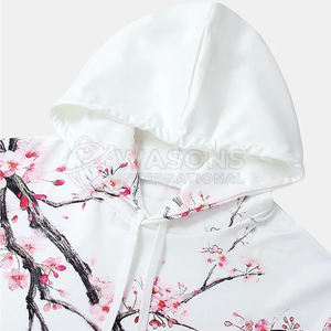 Sweat-shirt à capuche unisexe imprimé fleurs de cerisier, coupe oversize, décontracté, en polyester tricoté, pour le printemps - Product Image 3