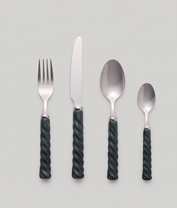 Ensemble de couverts modernes avec manches noirs torsadés en acier inoxydable, compatibles lave-vaisselle, pour utilisation sur table de mariage - Product Image 5
